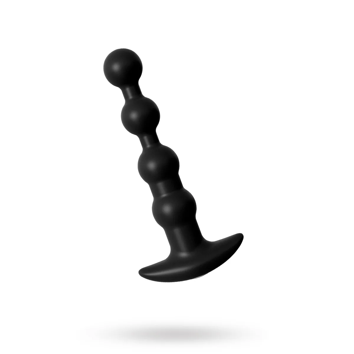 Anal Fantasy Rechargeable Anal Beads i svart, sedd snett från sidan med fyra graderade kulor och bred T-bas