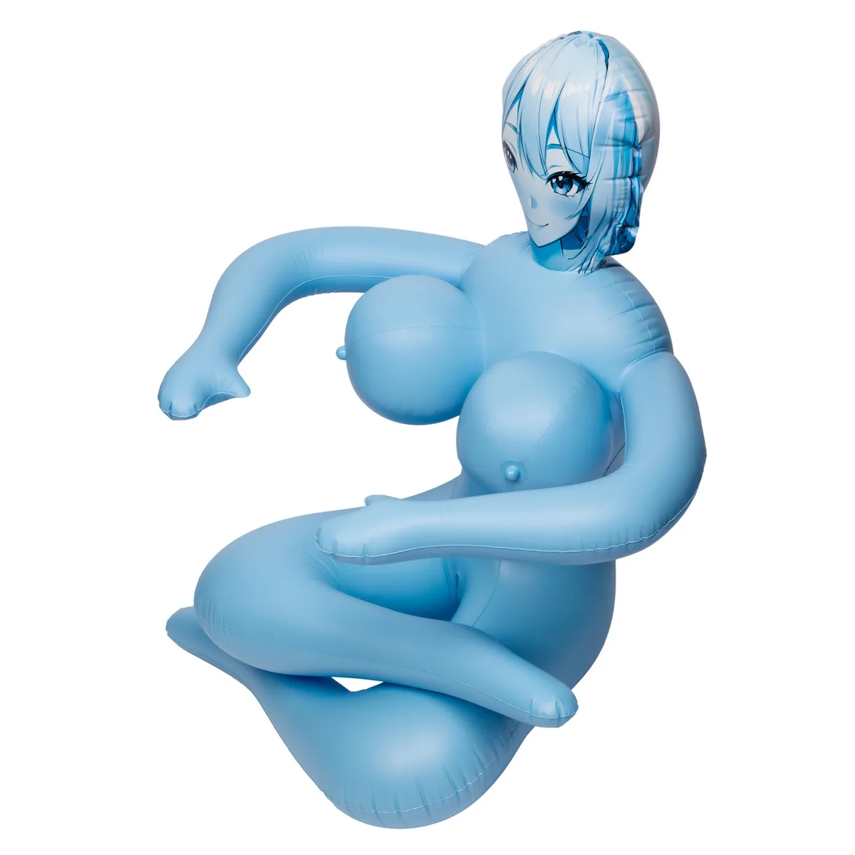CalExotics Anime Wrap Around Love Doll Kiki i blått, uppblåst och sedd snett från sidan i sin omslutande pose
