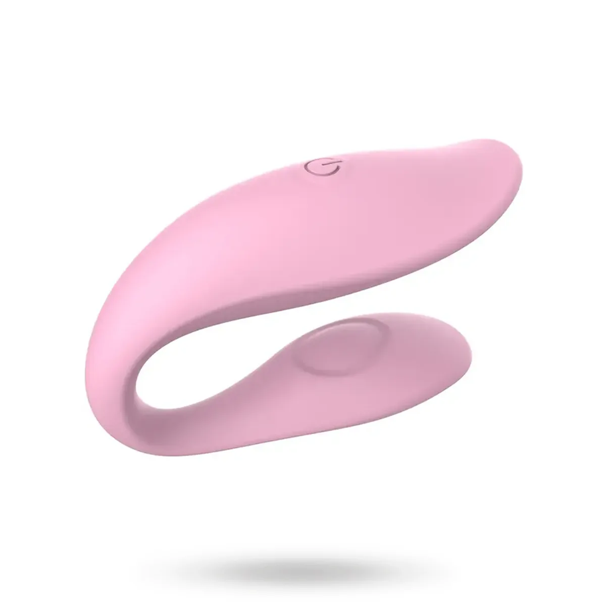Erospace C-type Vibrator App Control i rosa, sedd snett framifrån med båda armarna och strömknappen synliga