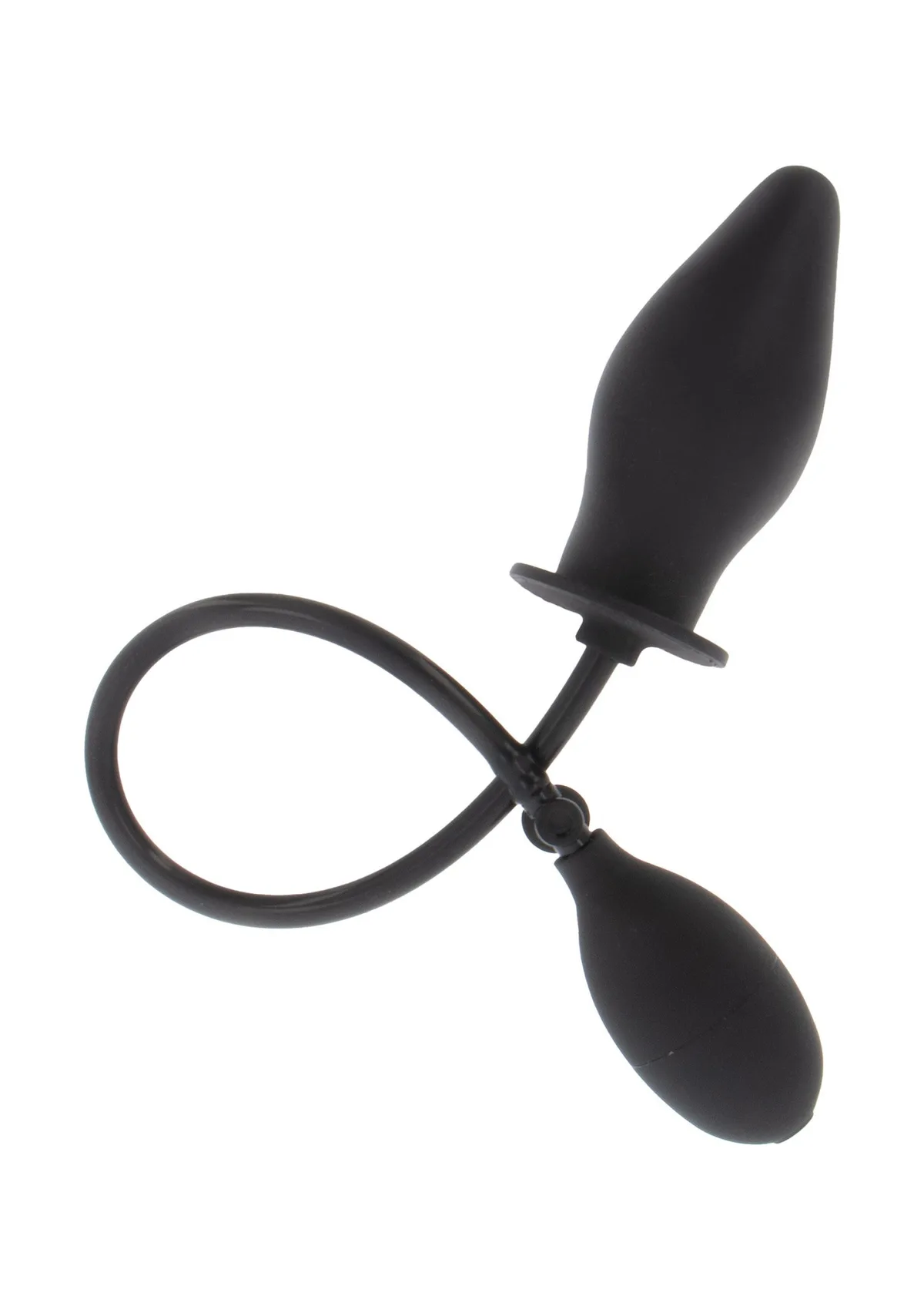 Hidden Desire Extreme Inflatable Butt Plug Advanced i svart silikon, med slang och pumpboll upprullad bredvid pluggen