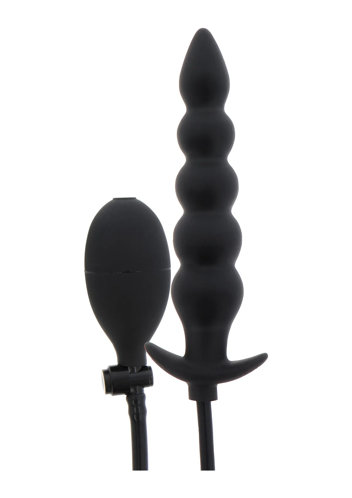 Hidden Desire Extreme Inflatable Ribbed Plug Advanced i svart silikon, med räfflad plugg och separat pumpblåsa