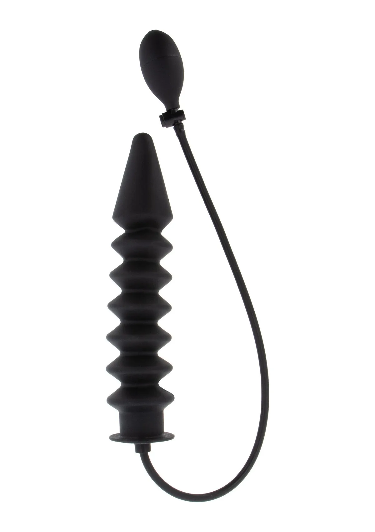 Hidden Desire Extreme Inflatable Ribbed Plug Expert i svart silikon, med räfflad kropp, slang och pumpblåsa
