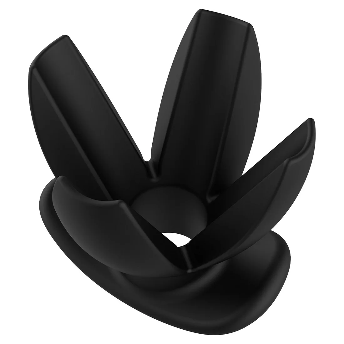 Hidden Desire Extreme Spreader 4-Way Plug i svart silikon, sedd snett uppifrån i helt utfällt läge med de fyra flikarna utspärrade