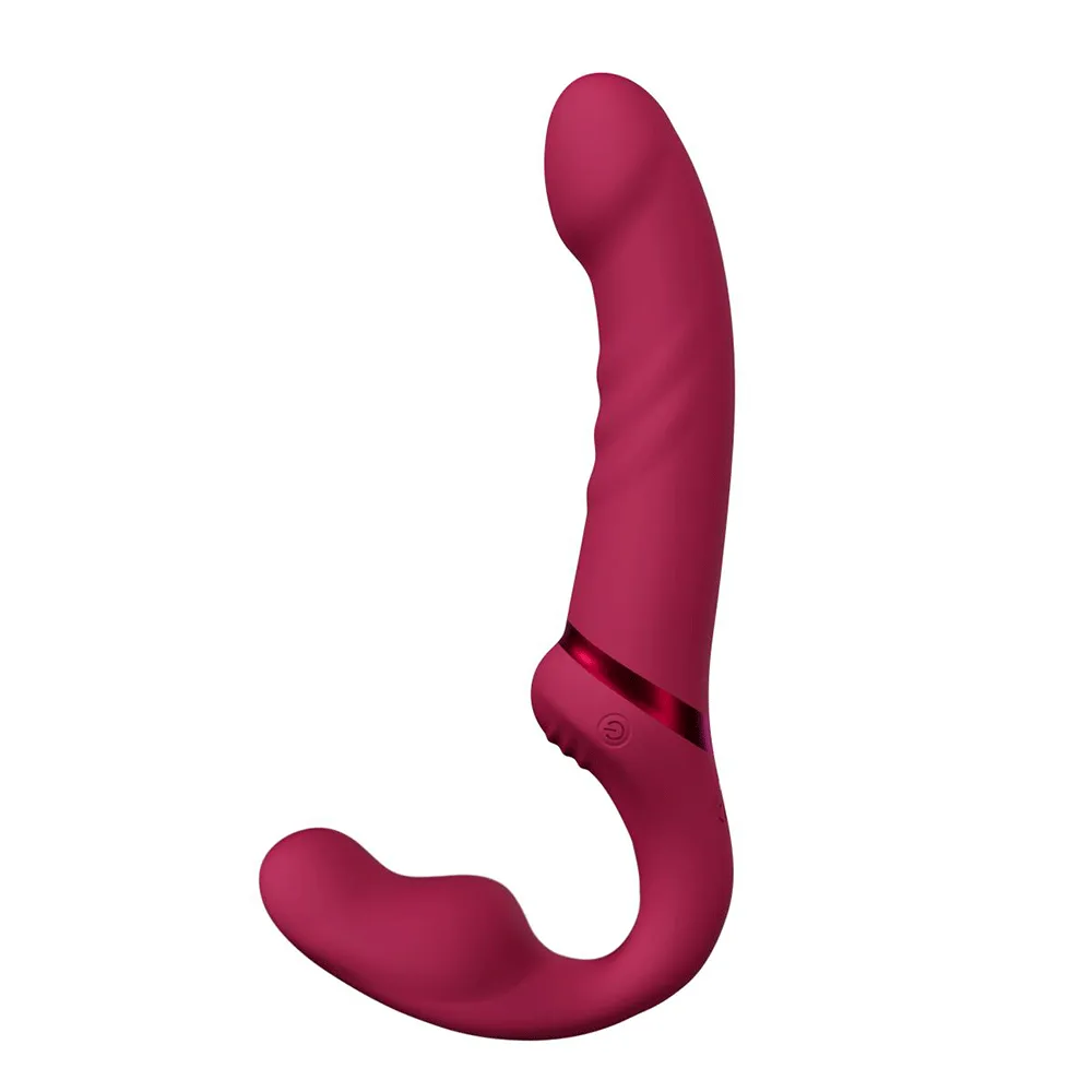 Lovense Lapis i rosa, sedd från sidan med den räfflade yttre armen uppåt och bulbdelen nedåt