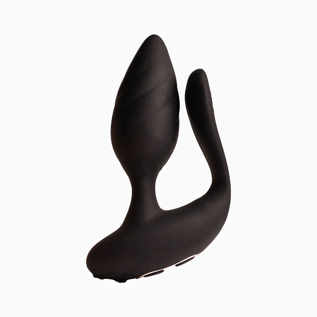 Rocks-Off Cocktail i svart silikon, sedd snett från sidan med pluggen och det flexibla skaftet
