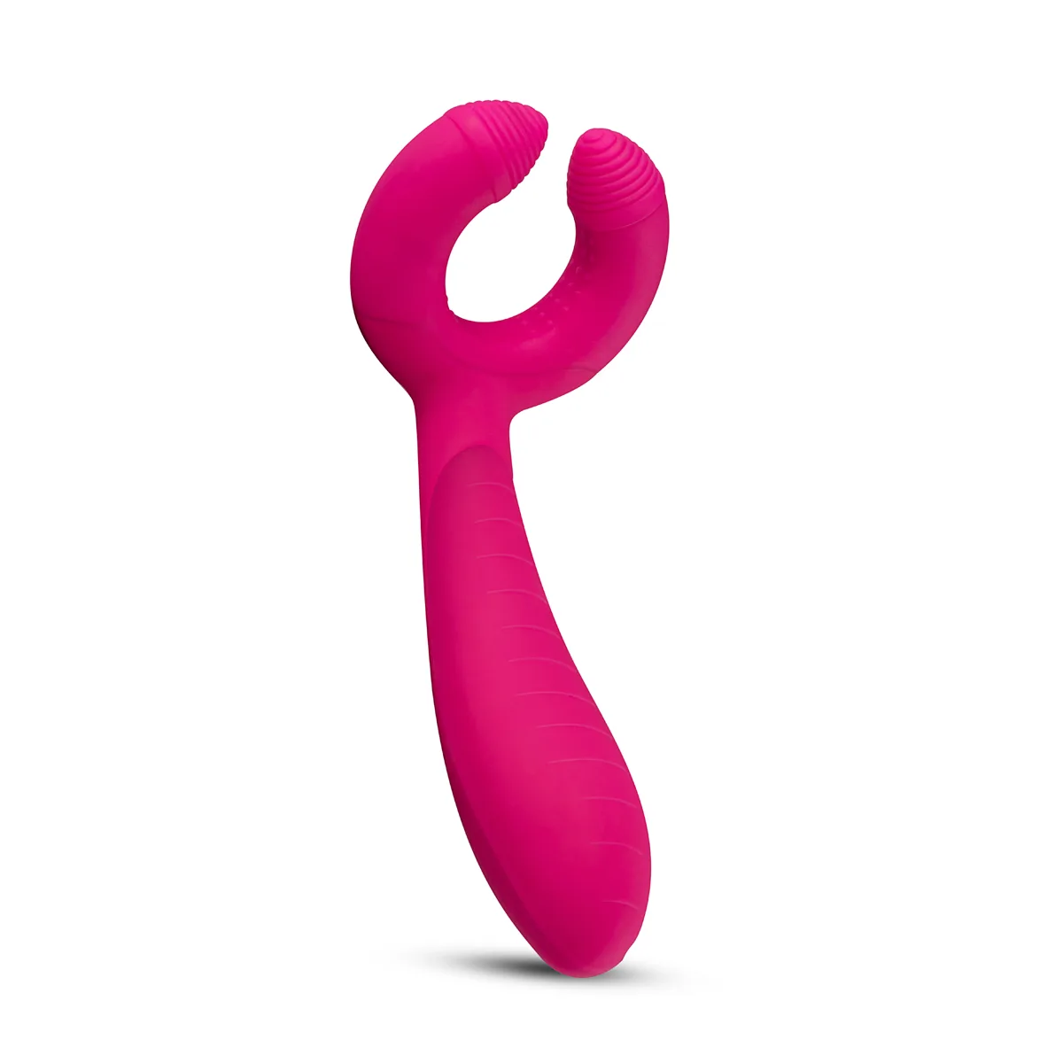 Teazers Pair Vibrator i rosa silikon, sedd snett framifrån med den öppna ringänden uppåt