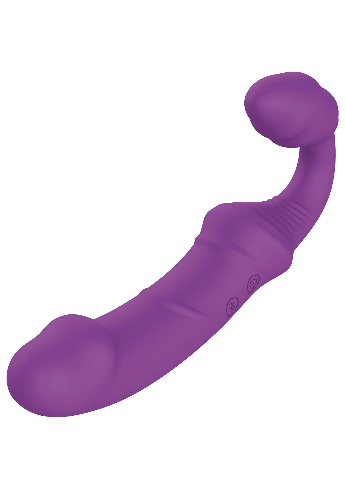 Toy Joy Designer Edition Nymphea i lila, sedd snett från sidan med den penetrerande delen, det räfflade mellanpartiet och den korta bärande änden