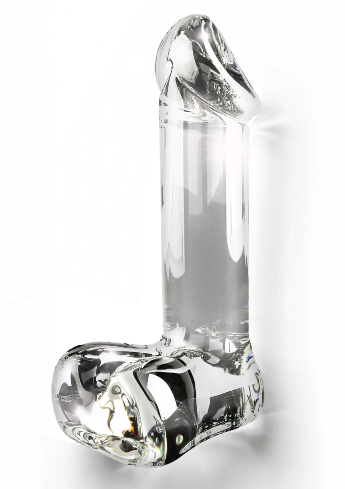 Toy Joy Glass Worxx Crystal Cock i klart borosilikatglas, sedd snett framifrån mot vit bakgrund