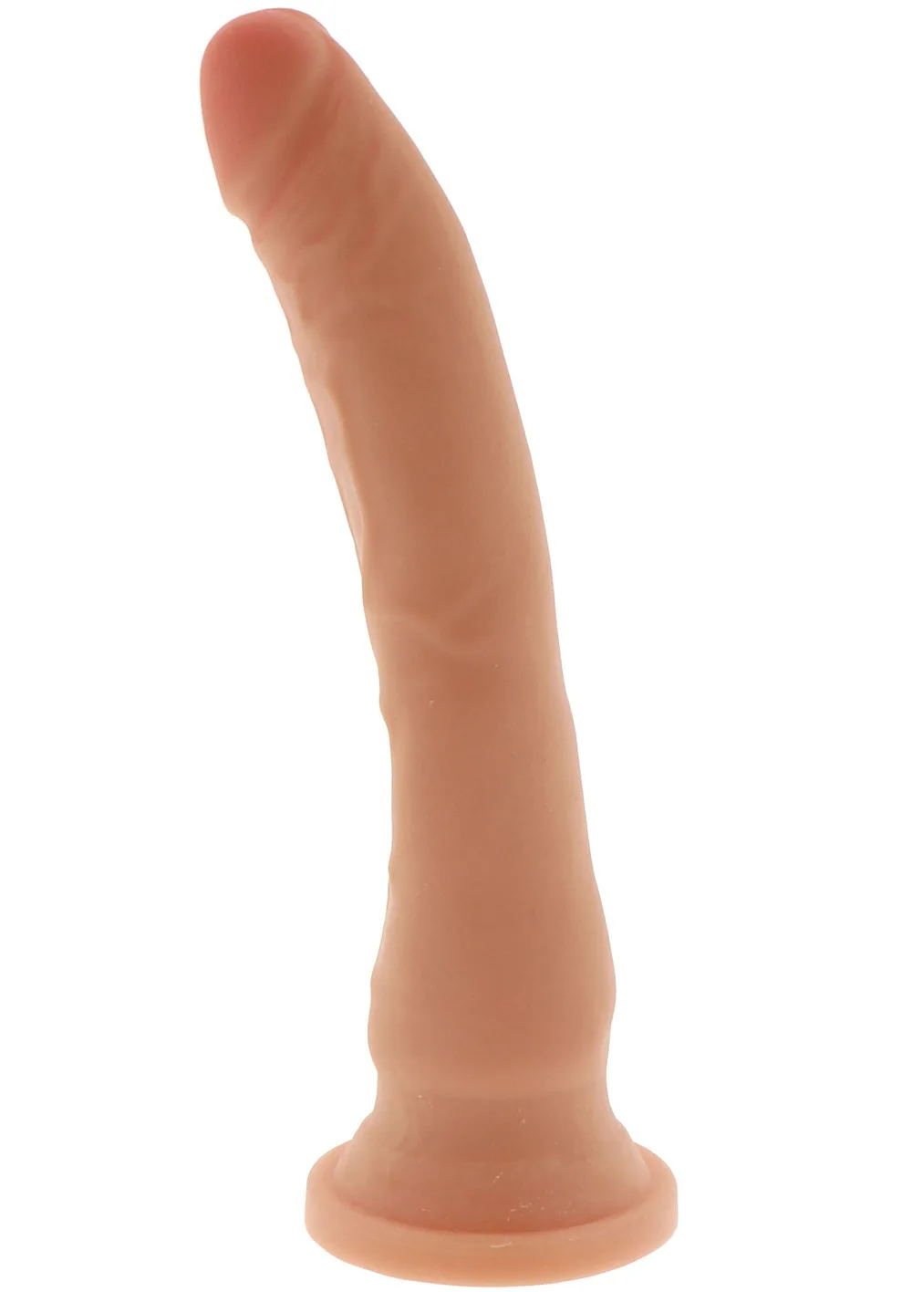 Toy Joy Get Real Dual Density Dong 23 cm i ljus hudton, sedd från sidan med den runda sugkoppsbasen nedtill