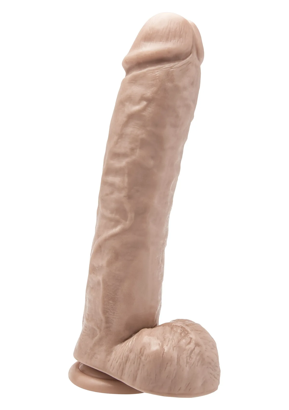 ToyJoy Get Real Cock With Balls 28cm i ljus hudton, sedd snett från sidan med ådrat skaft, pung och sugkopp