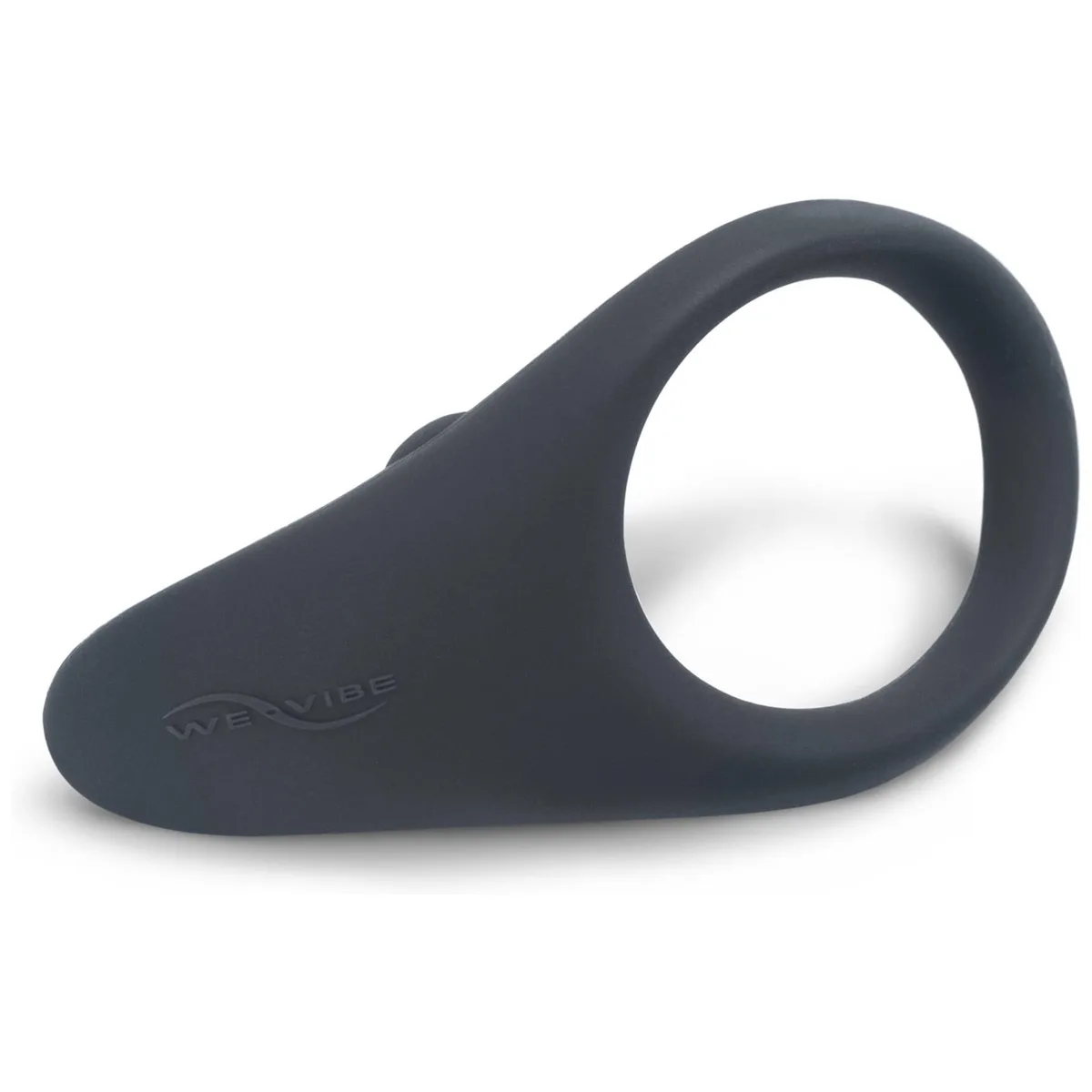 We-Vibe Verge i grått, sedd snett från sidan med ringen till höger och perineumstimulatorn till vänster
