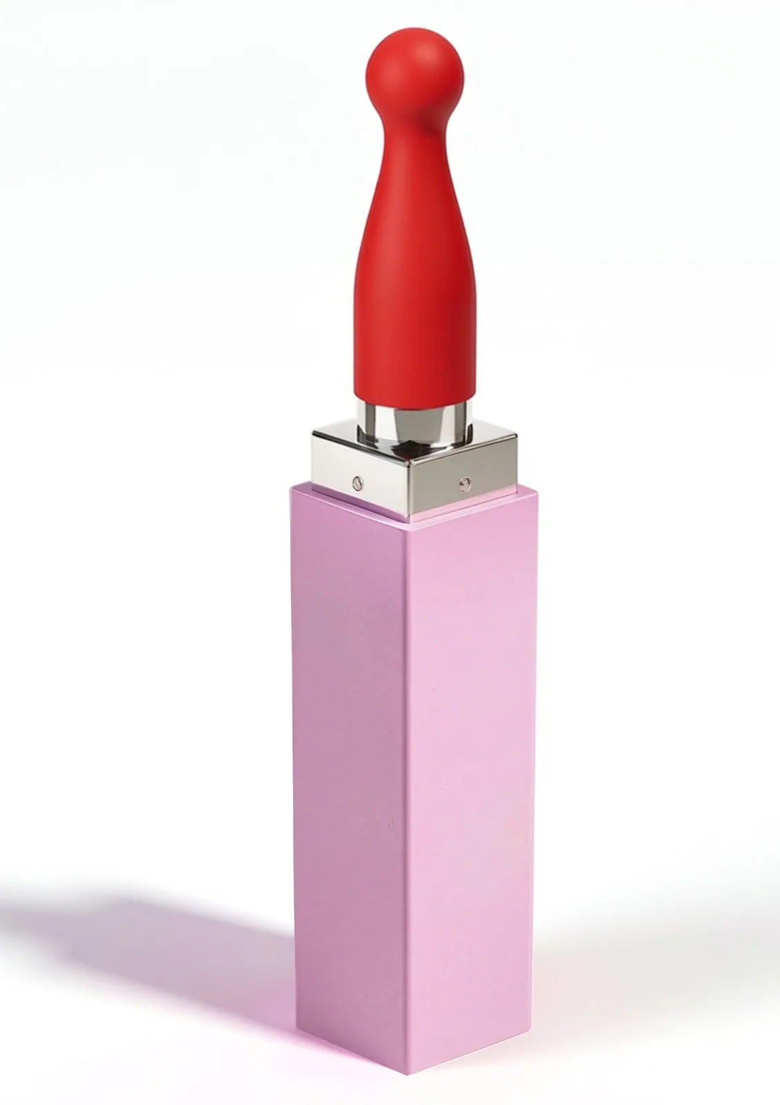 XOCOON Sealed With A Kiss läppstiftsvibrator i rosa, stående med kultoppen monterad i metallkragen