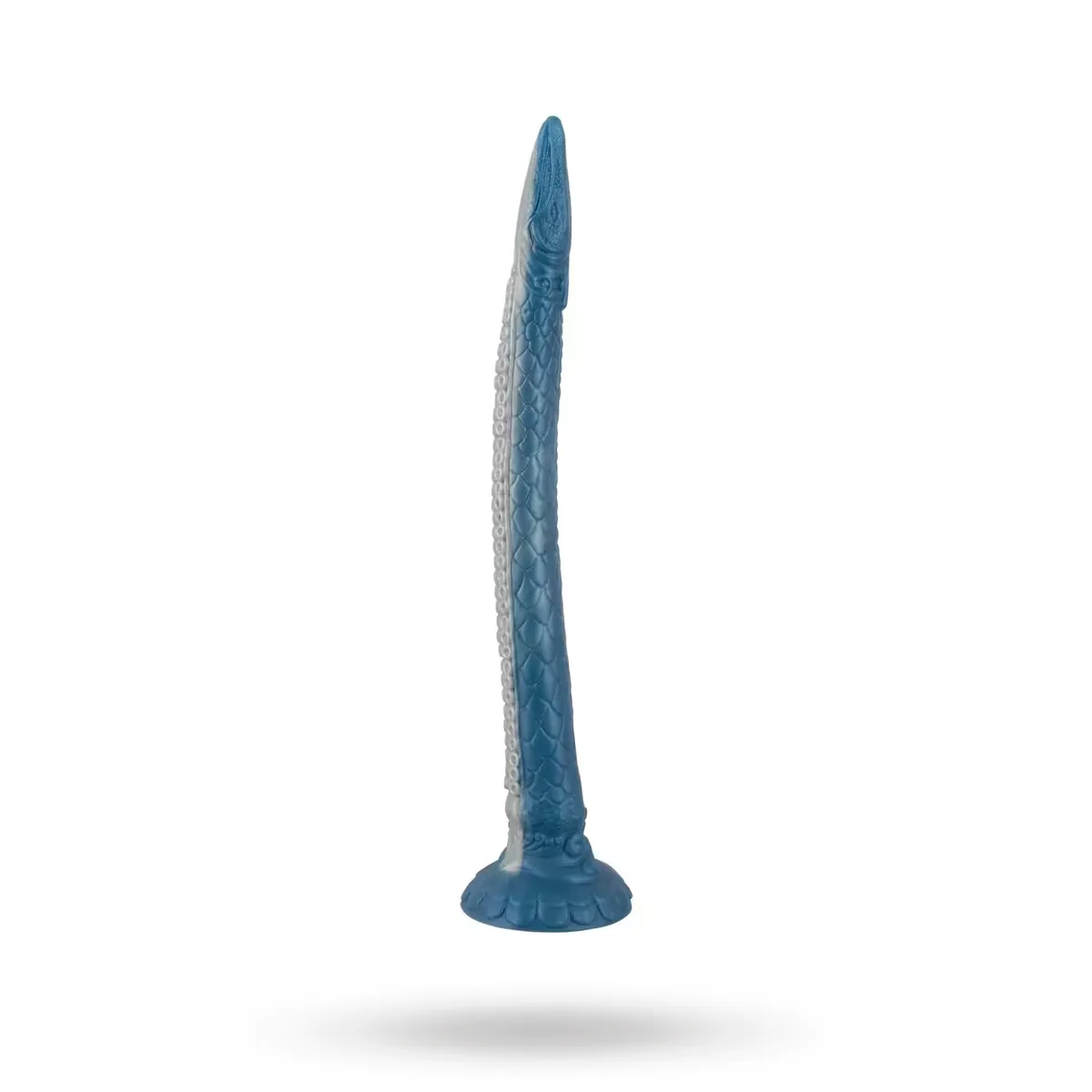 You2Toys Beasty Cocks Eel of Ecstasy i blått, sedd snett från sidan med sugfoten nedåt och den smala spetsen uppåt